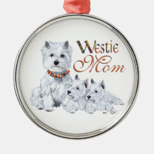 Ornement Rond Argenté Mère West Higland White Terrier