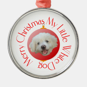 Ornement Rond Argenté Merry Christmas Little White Dog