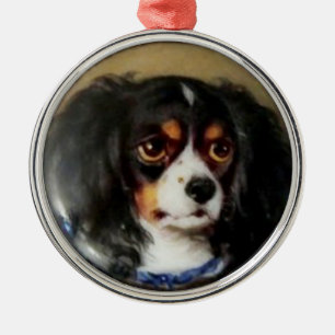 Ornement Rond Argenté MINIATURE PORTRAITS DE CHIEN Tricolor Espagnol
