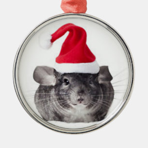 Ornement Rond Argenté Modèle adorable de Père Noël de chinchilla
