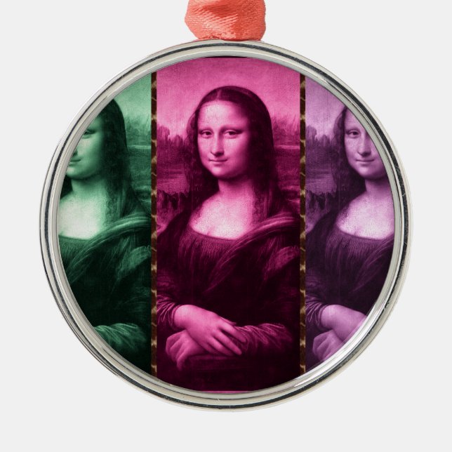 Ornement Rond Argenté Mona Lisa Poster de animal rose rose violet (Devant)