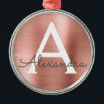 Ornement Rond Argenté Monogramme métallique rose Rose Rose<br><div class="desc">Rose Rose Or Faux Métallic Acier Inoxydable Élégant Monogramme Ornement de Noël. Cet ornement peut être customisé pour inclure votre nom initial et prénom.</div>