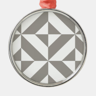 Ornement Rond Argenté Motif de cube géométrique gris argenté