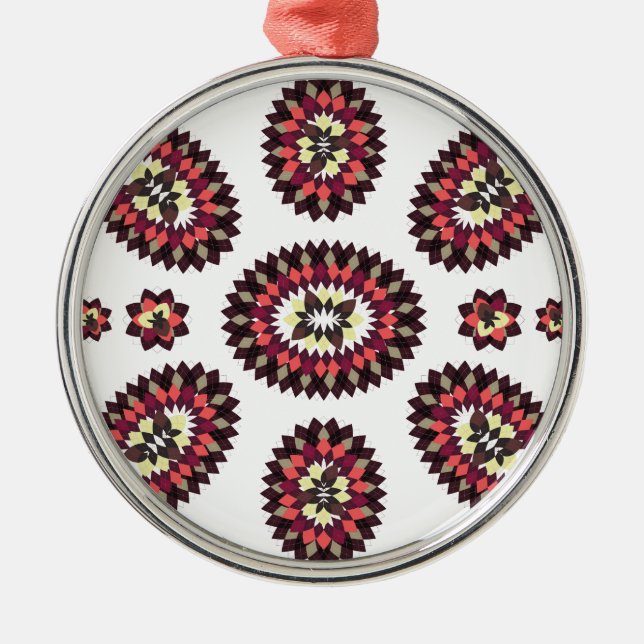 Ornement Rond Argenté Motif de fleurs Mandala (Devant)