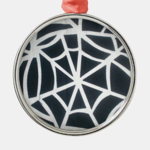 Ornement Rond Argenté Motif géométrique Gras noir et blanc Spider Web