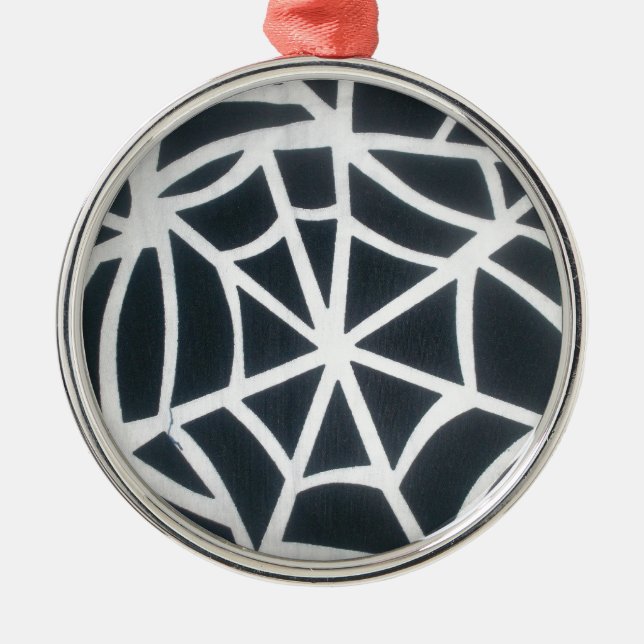 Ornement Rond Argenté Motif géométrique Gras noir et blanc Spider Web (Devant)