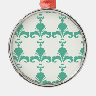 Ornement Rond Argenté Motif Rétro Blue Fleur-De-Lis