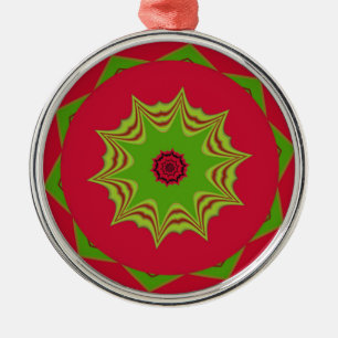 Ornement Rond Argenté motif tribal ethnique africain rouge