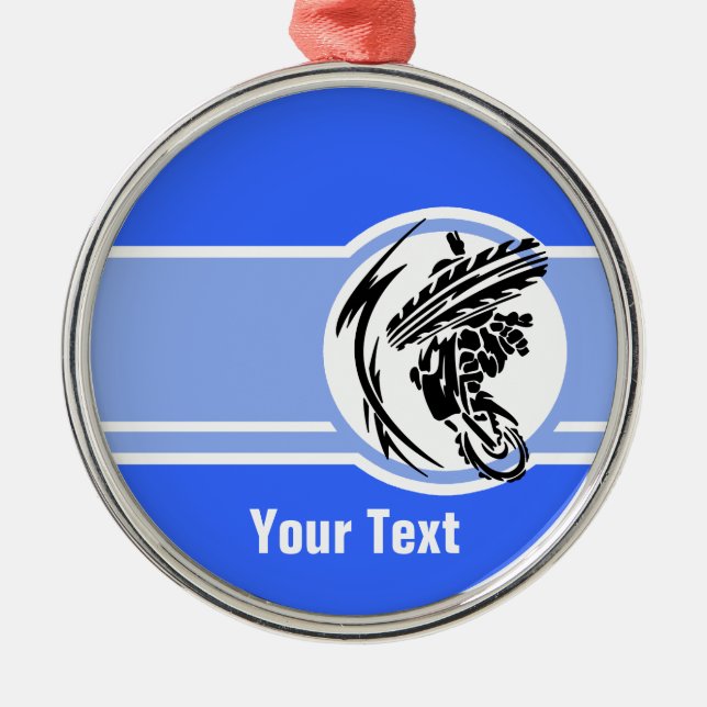 Ornement Rond Argenté Motocross bleu ; Vélo de saleté (Devant)