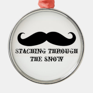 Ornement Rond Argenté Moustaches drôles de Noël de vacances de moustac