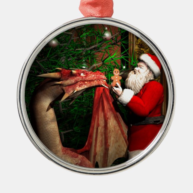 Ornement Rond Argenté Noël de dragons (Devant)