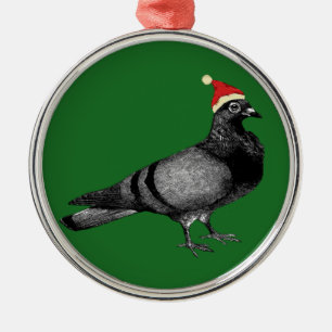 Ornement Rond Argenté noël des pigeons