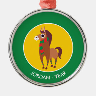 Ornement Rond Argenté Noël Zora le cheval