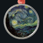 Ornement Rond Argenté Nuit étoilée - van Gogh<br><div class="desc">De la lampe du mineur de Nuenen à celle qu'il plaça sur son rebord de fenêtre suivant la scène avec Gauguin ; de la vedette du soir il nota en 1875 dans Corot Olive Orchard à la lettre qu'il écrivit à son frère en août 1888, dans laquelle il disait :...</div>