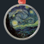 Ornement Rond Argenté Nuit étoilée - van Gogh<br><div class="desc">De la lampe du mineur de Nuenen à celle qu'il plaça sur son rebord de fenêtre suivant la scène avec Gauguin ; de la vedette du soir il nota en 1875 dans Corot Olive Orchard à la lettre qu'il écrivit à son frère en août 1888, dans laquelle il disait :...</div>
