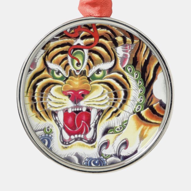 Ornement Rond Argenté Oeil tigre (Devant)