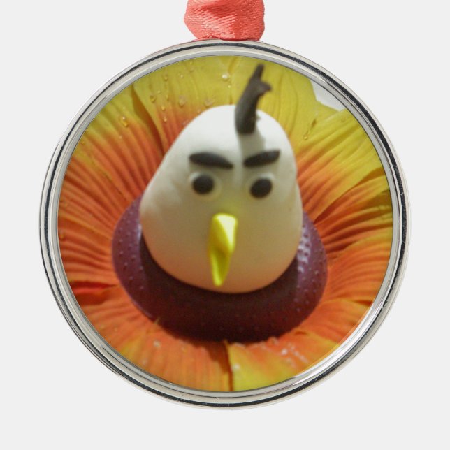 Ornement Rond Argenté Oiseau sculpté en Tournesol Imprimer (Devant)