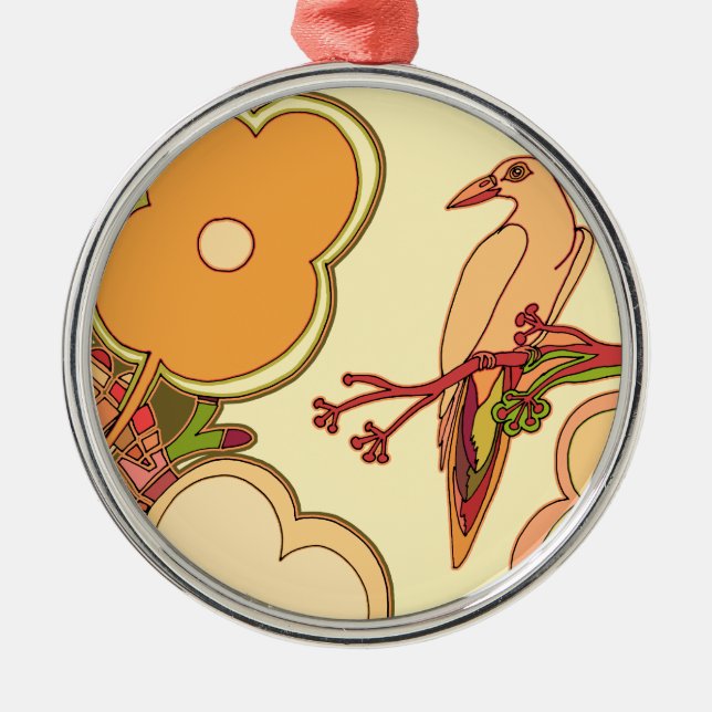 Ornement Rond Argenté Oiseaux lunaires (Devant)