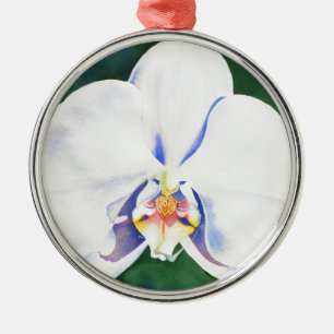 Ornement Rond Argenté Orchidée blanche