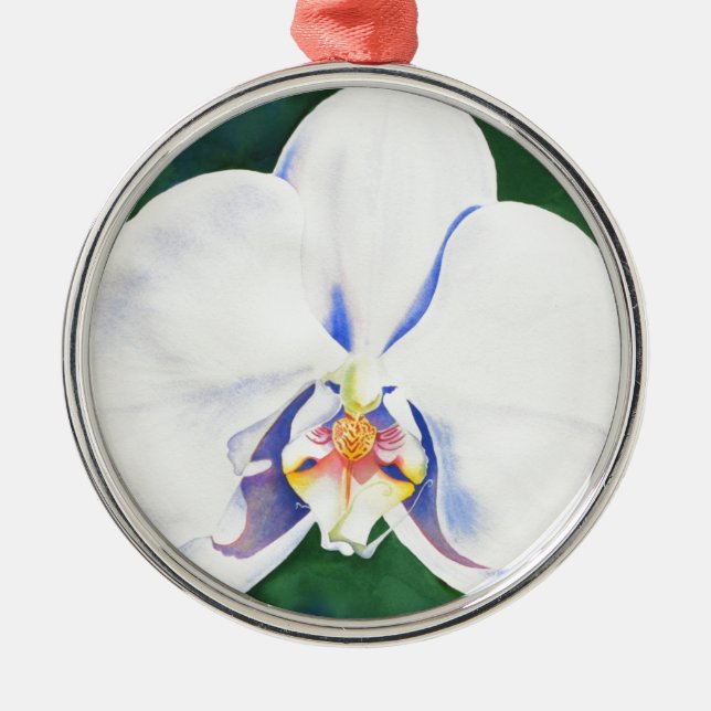 Ornement Rond Argenté Orchidée blanche (Devant)