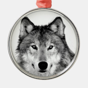 ORNEMENT ROND ARGENTÉ ORNAMENT DE NOËL GRAY WOLF