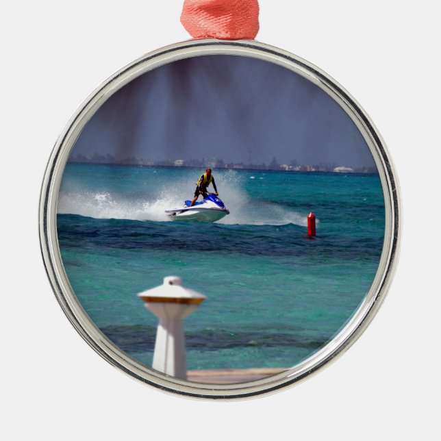 Ornement Rond Argenté Paradis du Jet Ski (Devant)