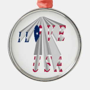 Ornement Rond Argenté Patriotisme effarant : I Love USA Perspective Art