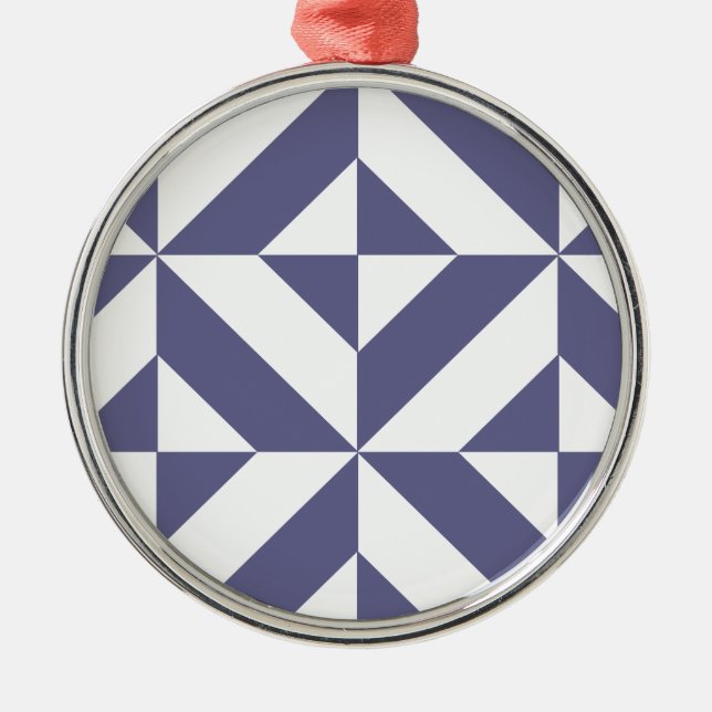 Ornement Rond Argenté Patters Midnight Blue Geometric Deco Cube (Devant)