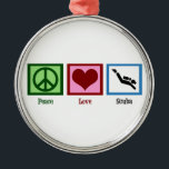 Ornement Rond Argenté Peace Love<br><div class="desc">Un signe de paix,  un coeur et un plongeur sous-marin. J'adore plonger dans l'océan.</div>