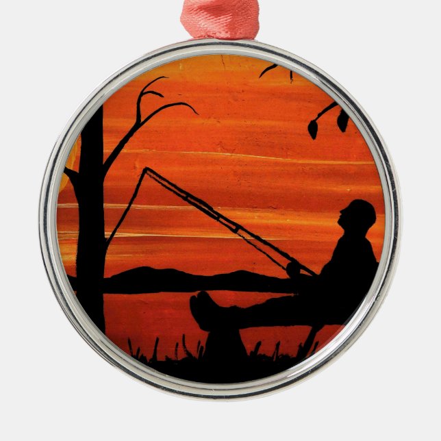 Ornement Rond Argenté Pêche allée (Devant)