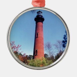 Ornement Rond Argenté Phare de Currituck