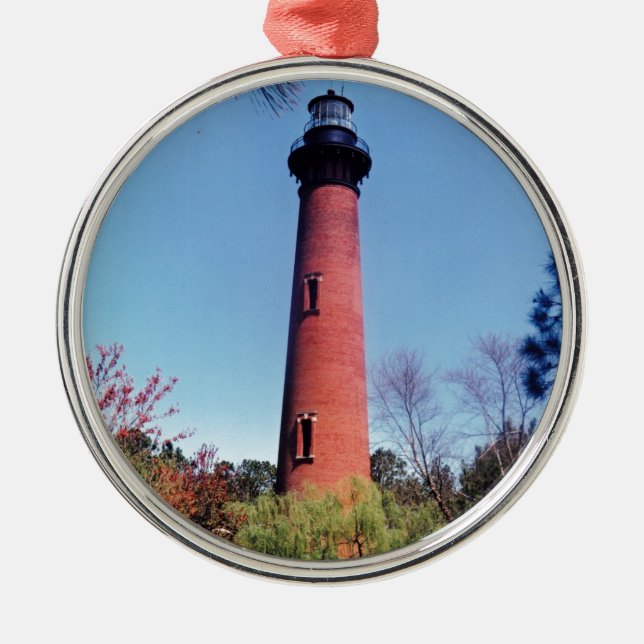 Ornement Rond Argenté Phare de Currituck (Devant)