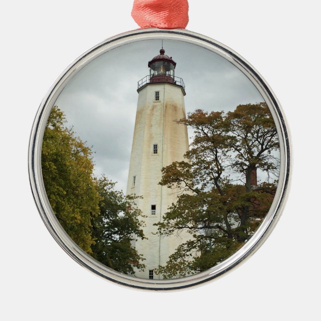 Ornement Rond Argenté Phare de Sandy Hook (Devant)