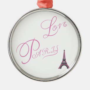 Ornement Rond Argenté Pink-Love-Paris-Eiffel-Tower-Unique