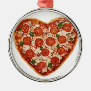 Ornement Rond Argenté pizza au coeur