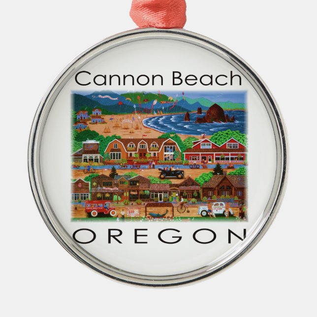 Ornement Rond Argenté Plage de Cannon ~ Oregon (Devant)