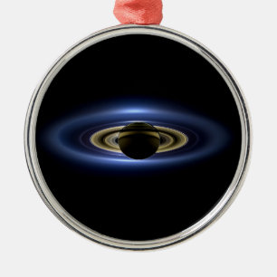 Ornement Rond Argenté Planète Saturn devant le Sun