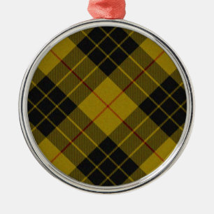 Ornement Rond Argenté Plaque noire jaune tartan MacLeod
