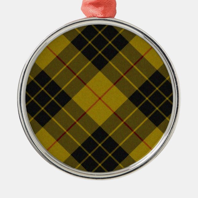 Ornement Rond Argenté Plaque noire jaune tartan MacLeod (Devant)