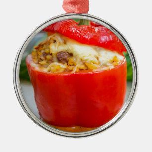 Ornement Rond Argenté Poivrons farcis cuits au four avec sauce à la vian