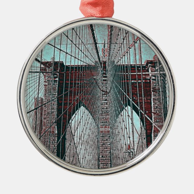 Ornement Rond Argenté Pont de Brooklyn dans NYC (Devant)