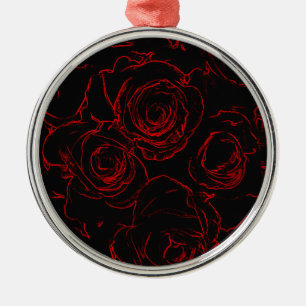 Ornement Rond Argenté Red Roses Arrière - plan noir