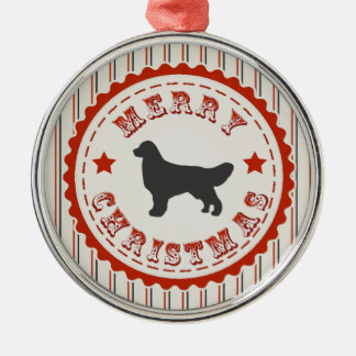 Ornement Rond Argenté Rétro golden retriever de Noël