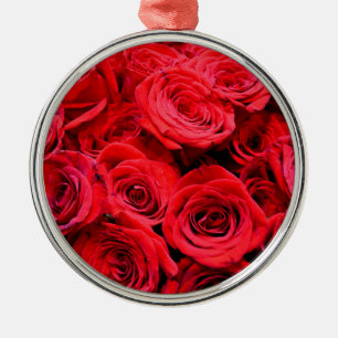 Ornement Rond Argenté Roses rouges