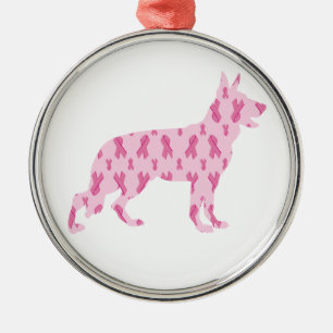 Ornement Rond Argenté Rubans de cancer rose berger allemand