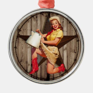 Ornement Rond Argenté rustic BarnWood Texas star western country cowgirl