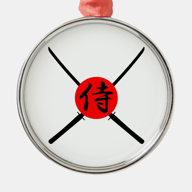 Ornement Rond Argenté SAMURAI - Épée & Kanji (Devant)