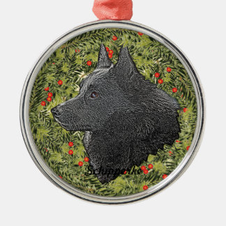 Ornement Rond Argenté Schipperke Wreath