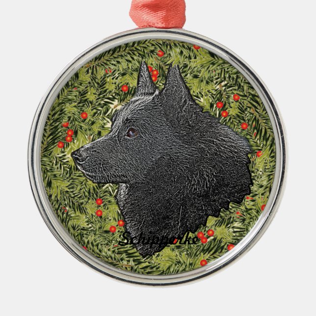 Ornement Rond Argenté Schipperke Wreath (Devant)
