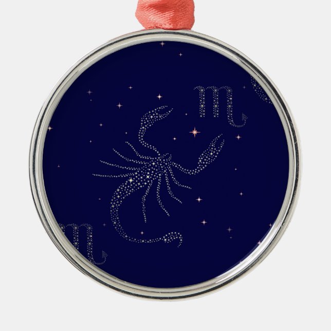 Ornement Rond Argenté scorpio étoiles (Devant)